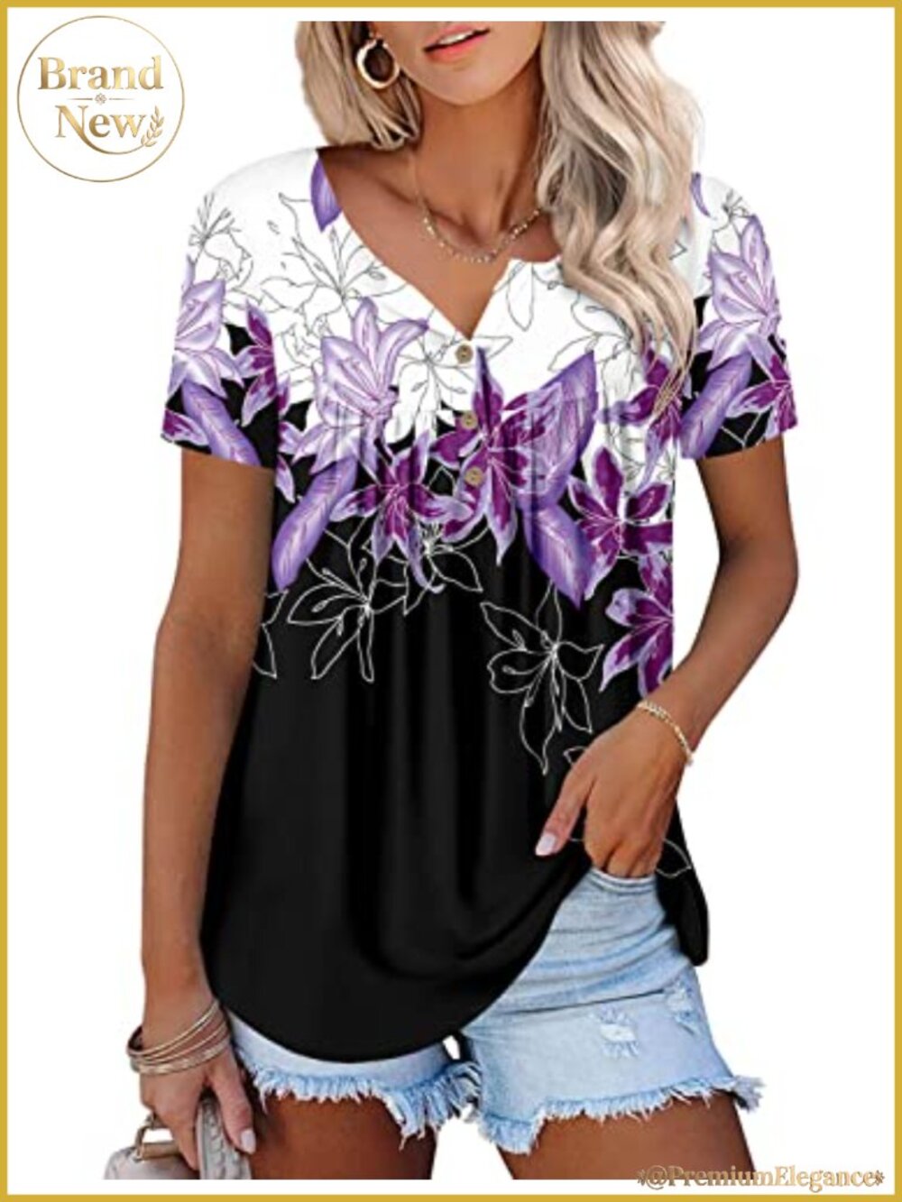 Womens Short Sleeve V Neck Tunic Blouse Casual Floral Peasant Top